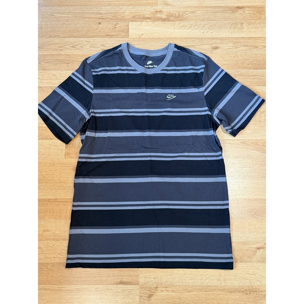 Nike Mens Striped Short Sleeve T-Shirt Grey Black Crew Neck Futura Logo Size M